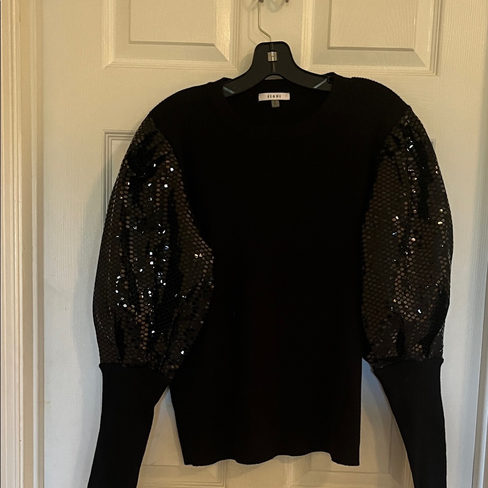 Sioni Black Sweater with Sequin Sleeves